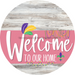 Welcome To Our Home Sign Mardi Gras Pink Stripe White Wash Decoe-3643-Dh 18 Wood Round