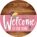 Welcome To Our Home Sign Mardi Gras Pink Stripe Wood Grain Decoe-3636-Dh 18 Round