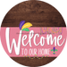 Welcome To Our Home Sign Mardi Gras Pink Stripe Wood Grain Decoe-3637-Dh 18 Round