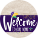 Welcome To Our Home Sign Mardi Gras Purple Stripe White Wash Decoe-3662-Dh 18 Wood Round