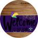Welcome To Our Home Sign Mardi Gras Purple Stripe Wood Grain Decoe-3645-Dh 18 Round