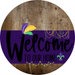 Welcome To Our Home Sign Mardi Gras Purple Stripe Wood Grain Decoe-3648-Dh 18 Round