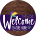 Welcome To Our Home Sign Mardi Gras Purple Stripe Wood Grain Decoe-3657-Dh 18 Round