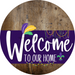 Welcome To Our Home Sign Mardi Gras Purple Stripe Wood Grain Decoe-3658-Dh 18 Round
