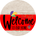 Welcome To Our Home Sign Mardi Gras Red Stripe White Wash Decoe-3592-Dh 18 Wood Round