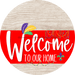 Welcome To Our Home Sign Mardi Gras Red Stripe White Wash Decoe-3602-Dh 18 Wood Round