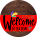 Welcome To Our Home Sign Mardi Gras Red Stripe Wood Grain Decoe-3587-Dh 18 Round