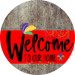 Welcome To Our Home Sign Mardi Gras Red Stripe Wood Grain Decoe-3589-Dh 18 Round