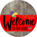 Welcome To Our Home Sign Mardi Gras Red Stripe Wood Grain Decoe-3589-Dh 18 Round