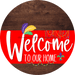 Welcome To Our Home Sign Mardi Gras Red Stripe Wood Grain Decoe-3597-Dh 18 Round