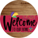 Welcome To Our Home Sign Mardi Gras Viva Magenta Stripe Wood Grain Decoe-3665-Dh 18 Round