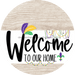 Welcome To Our Home Sign Mardi Gras White Stripe Wash Decoe-3552-Dh 18 Wood Round