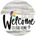 Welcome To Our Home Sign Mardi Gras White Stripe Wash Decoe-3553-Dh 18 Wood Round