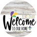Welcome To Our Home Sign Mardi Gras White Stripe Wash Decoe-3553-Dh 18 Wood Round