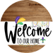 Welcome To Our Home Sign Mardi Gras White Stripe Wood Grain Decoe-3545-Dh 18 Round