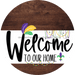 Welcome To Our Home Sign Mardi Gras White Stripe Wood Grain Decoe-3547-Dh 18 Round