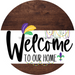 Welcome To Our Home Sign Mardi Gras White Stripe Wood Grain Decoe-3547-Dh 18 Round