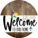 Welcome To Our Home Sign Mardi Gras White Stripe Wood Grain Decoe-3548-Dh 18 Round