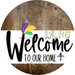 Welcome To Our Home Sign Mardi Gras White Stripe Wood Grain Decoe-3548-Dh 18 Round