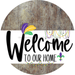 Welcome To Our Home Sign Mardi Gras White Stripe Wood Grain Decoe-3549-Dh 18 Round