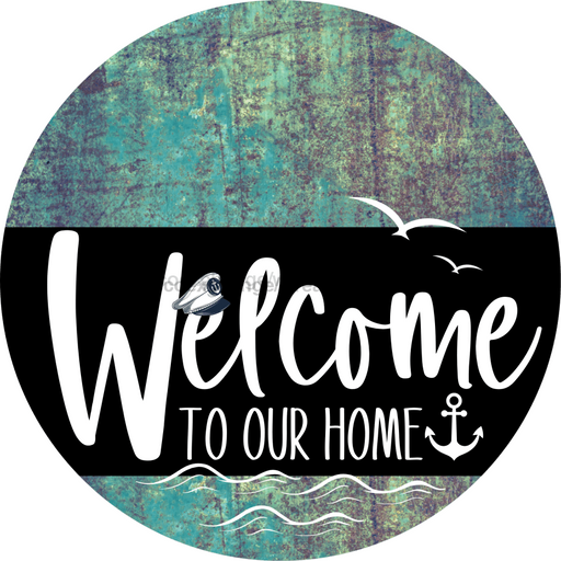 Welcome To Our Home Sign Nautical Black Stripe Petina Look Decoe-3235-Dh 18 Wood Round