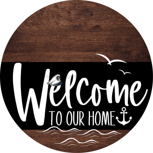 Welcome To Our Home Sign Nautical Black Stripe Wood Grain Decoe-3232-Dh 18 Round
