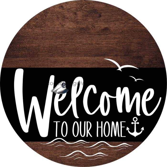 Welcome To Our Home Sign Nautical Black Stripe Wood Grain Decoe-3232-Dh 18 Round