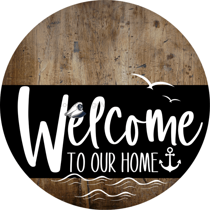 Welcome To Our Home Sign Nautical Black Stripe Wood Grain Decoe-3233-Dh 18 Round