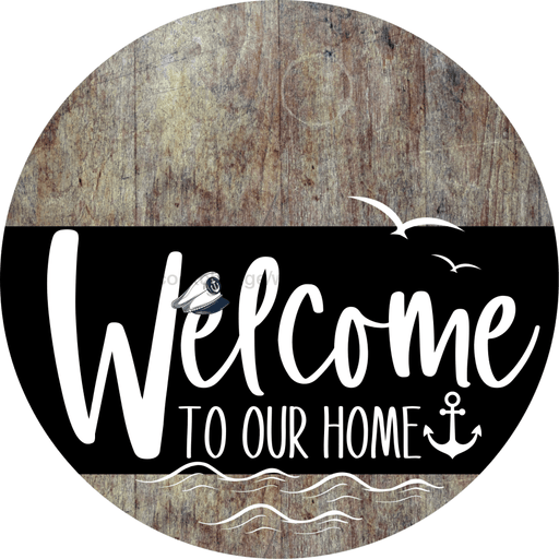 Welcome To Our Home Sign Nautical Black Stripe Wood Grain Decoe-3234-Dh 18 Round