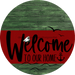 Welcome To Our Home Sign Nautical Dark Red Stripe Green Stain Decoe-3157-Dh 18 Wood Round