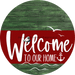 Welcome To Our Home Sign Nautical Dark Red Stripe Green Stain Decoe-3167-Dh 18 Wood Round