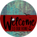 Welcome To Our Home Sign Nautical Dark Red Stripe Petina Look Decoe-3153-Dh 18 Wood Round