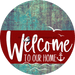 Welcome To Our Home Sign Nautical Dark Red Stripe Petina Look Decoe-3163-Dh 18 Wood Round