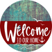 Welcome To Our Home Sign Nautical Dark Red Stripe Petina Look Decoe-3163-Dh 18 Wood Round
