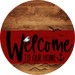 Welcome To Our Home Sign Nautical Dark Red Stripe Wood Grain Decoe-3149-Dh 18 Round