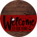 Welcome To Our Home Sign Nautical Dark Red Stripe Wood Grain Decoe-3150-Dh 18 Round