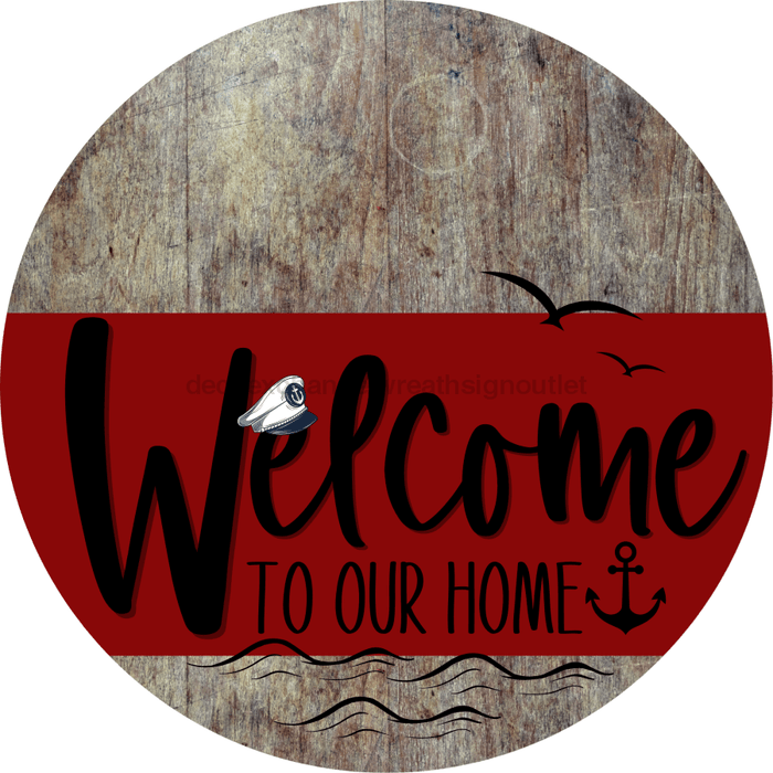 Welcome To Our Home Sign Nautical Dark Red Stripe Wood Grain Decoe-3152-Dh 18 Round