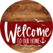 Welcome To Our Home Sign Nautical Dark Red Stripe Wood Grain Decoe-3159-Dh 18 Round