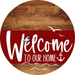 Welcome To Our Home Sign Nautical Dark Red Stripe Wood Grain Decoe-3159-Dh 18 Round