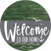 Welcome To Our Home Sign Nautical Gray Stripe Green Stain Decoe-3127-Dh 18 Wood Round
