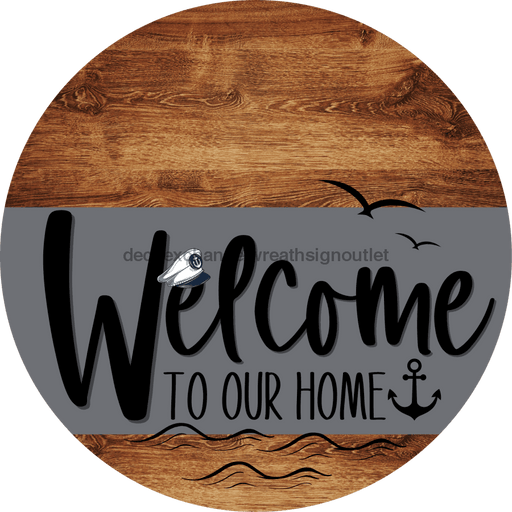 Welcome To Our Home Sign Nautical Gray Stripe Wood Grain Decoe-3109-Dh 18 Round