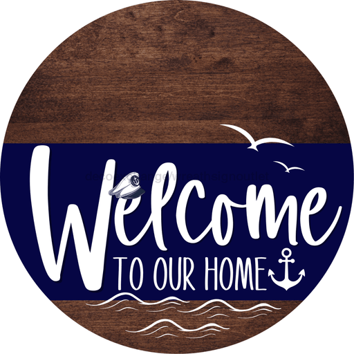 Welcome To Our Home Sign Nautical Navy Stripe Wood Grain Decoe-3100-Dh 18 Round