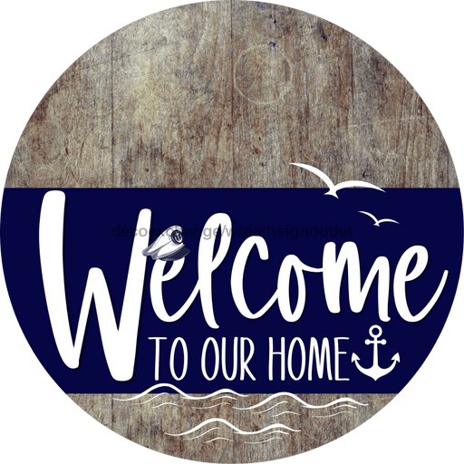 Welcome To Our Home Sign Nautical Navy Stripe Wood Grain Decoe-3102-Dh 18 Round