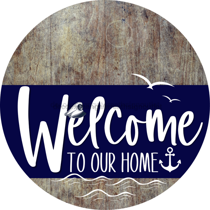 Welcome To Our Home Sign Nautical Navy Stripe Wood Grain Decoe-3102-Dh 18 Round