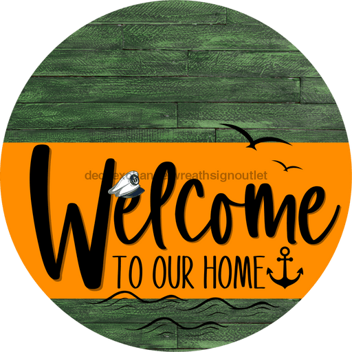 Welcome To Our Home Sign Nautical Orange Stripe Green Stain Decoe-3228-Dh 18 Wood Round