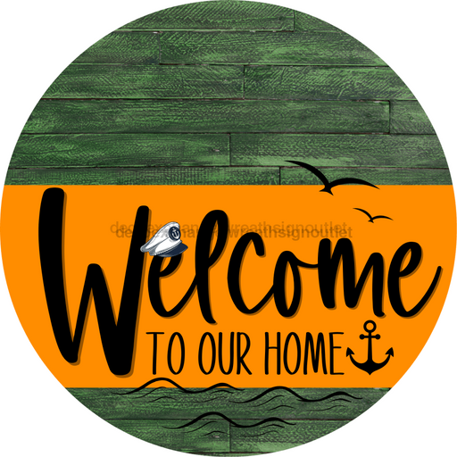 Welcome To Our Home Sign Nautical Orange Stripe Green Stain Decoe-3228-Dh 18 Wood Round