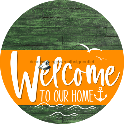 Welcome To Our Home Sign Nautical Orange Stripe Green Stain Decoe-3229-Dh 18 Wood Round