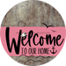 Welcome To Our Home Sign Nautical Pink Stripe Wood Grain Decoe-3172-Dh 18 Round