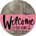 Welcome To Our Home Sign Nautical Pink Stripe Wood Grain Decoe-3172-Dh 18 Round