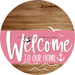 Welcome To Our Home Sign Nautical Pink Stripe Wood Grain Decoe-3178-Dh 18 Round